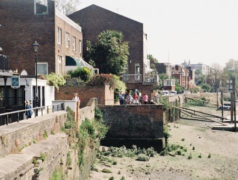 Low water level on the Thames River when this photograph was taken. The river levels vary according to the tidal movements.