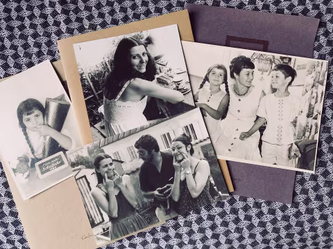 L-R My mum on her first day of school / my mum / my mum with her brother and sister-in-law / my mum with her mum and brother.