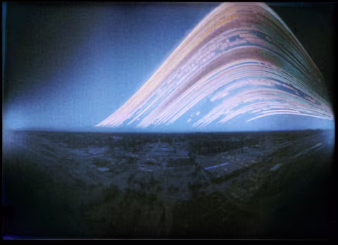 A five-month-long exposure. Each bright curvy line traces the daily sun movement.
