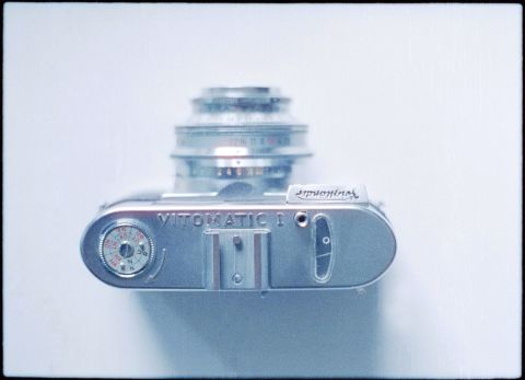 Voigtländer Vitomatic I with a coupled match-needle reflective light meter (a half-moon-shaped window on the right-hand side of the top plate).