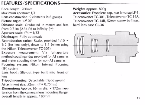 From the original Nikon instruction manual for the 200mm Micro-Nikkor AI-S 1:4 IF lens.