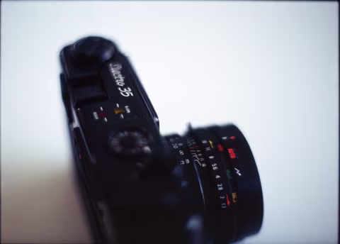 Yashica Electro 35 GT’s top plate and lens barrel controls.