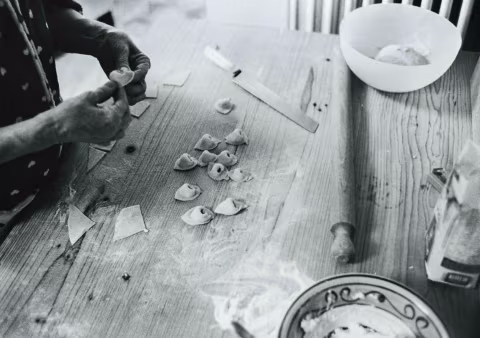 My mother making fresh pasta.
