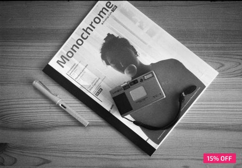 Monochrome hand-made magazine. 50 pages of sustainably sourced paper & black ink. Available on Etsy from FilmBase shop.