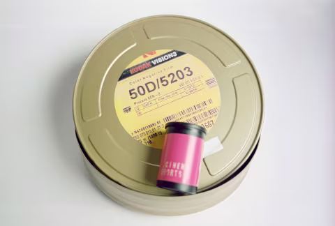 Cinema Shorts 50D, a bulk rolled Kodak Vision 3 50D film with the remjet layer intact.