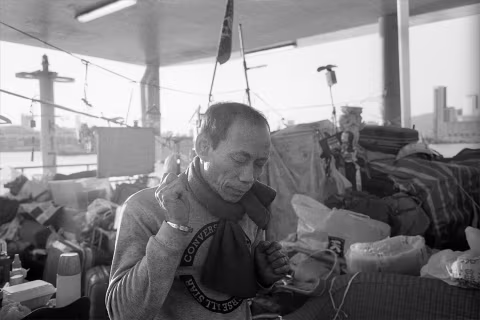 Mr Ng, from Bao An Nantou, China, operator and kung fu boxer. Hopes to save people who attempt to commit suicide and to convince them not to try killing themselves again. He’s been living at a public pier for over a year and has saved the lives of 4 persons.