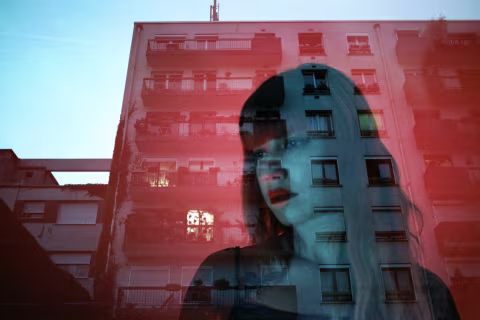 A double exposure by Louis Dazy, taken on Lomochrome Metropolis.