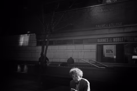 Three men. Tree. New York. Olympus AX, Kodak Tri-X.