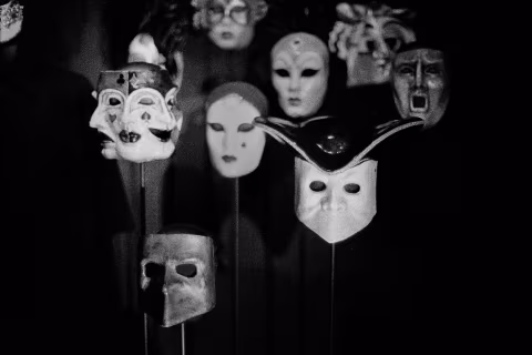 Another set of masks from the masked ball scene in Eyes Wide Shut — a striking example of how costume, lighting, and camera work come together to build atmosphere and meaning.