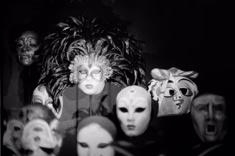 Intricately designed masks from Eyes Wide Shut (1999), starring Tom Cruise and Nicole Kidman. These objects helped create the unsettling intimacy of Kubrick’s final film.