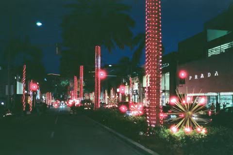 Holiday Lights and Decorations in Beverly Hills, California.
