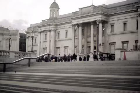Food lines in front of the National Gallery, Trafalgar Square, Summer 2020 (Svema Color 125).
