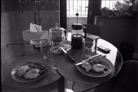 March 20, 2020. Buckwheat + eggs — a late breakfast.