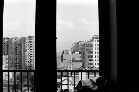 April 9, 2020. Old and new apartment blocks on Vagharshyan street.
