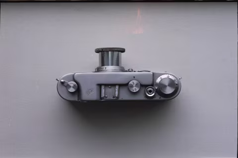 A top view of my FED-2 camera with its Industar-10 lens fully extended.