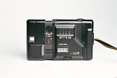 The rear panel of a Konica AA-35, a.k.a. Konica Recorder, in its ready position.