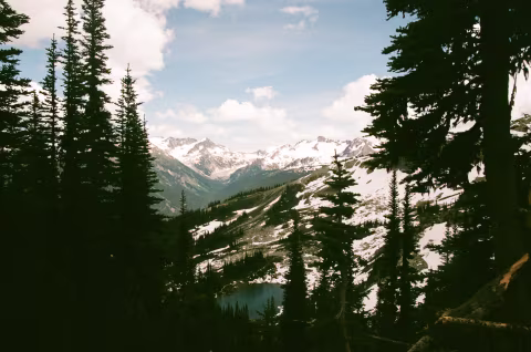 Hidden lakes among the peak of Blackcomb Mountain.
