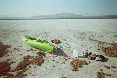 Looking south towards Antelope Island on the shore of Fremont Island.