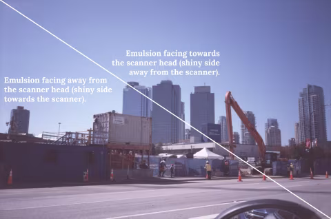 Scanning emulsion side up vs. down: comparing grain detail and resolution in colour slide film (Kodak Ektachrome 200).