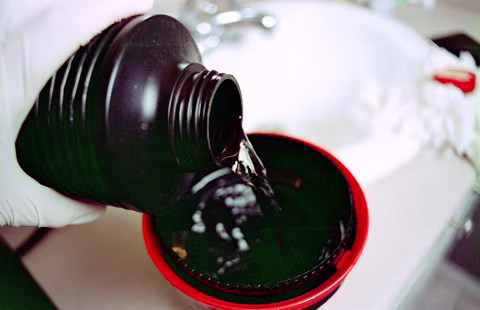 Black-and-whtie film fixer can be stored for a long time in a collapsible bottles and reused multiple times.