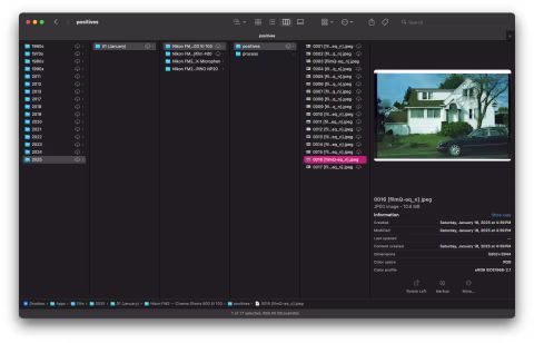 Place your negatives into a folder and name it “process.” Film Q will automatically invert your files and place them in an adjacent folder named “positives.”