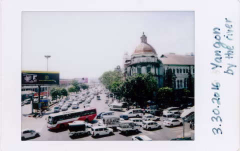 A busy intersection in downtown Yangon.
