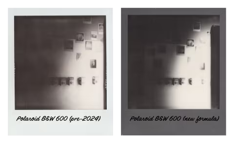 Polaroid B&W 600 (pre-2024) vs. the new Polaroid B&W 600.
