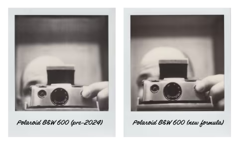 Polaroid B&W 600 (pre-2024) vs. the new Polaroid B&W 600. Shot in an unmodified Polaroid SX-70 camera.