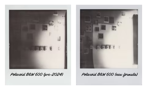 Polaroid B&W 600 (pre-2024) vs. the new Polaroid B&W 600.