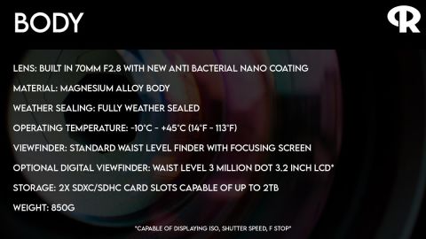 Rollei’s upcoming digital camera specs, released on Twitter with a #RE1X tag (presumably the “DTLR”s model name or ID).