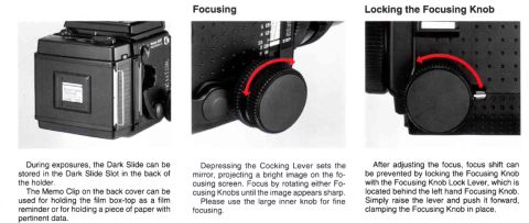 Mamiya RZ67 Pro II focusing knobs’ operation (from the manual).