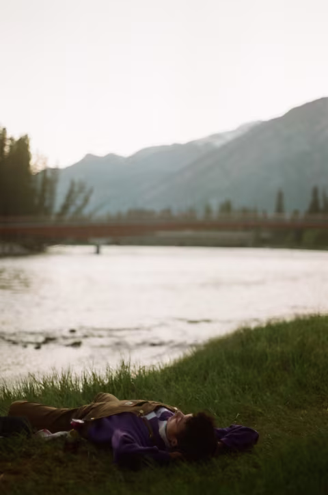 Relaxing by the Bow River, Banff.