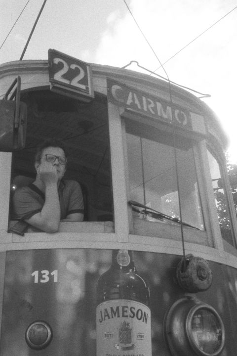 Streetcar in Downtown. Rollei 35 SE.