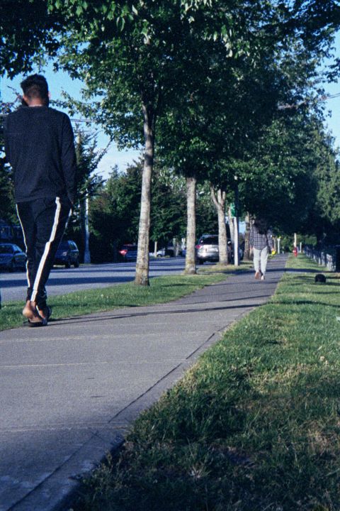 A half-frame crop of a low-angle shot with Bolsey Model C on Portra 400.