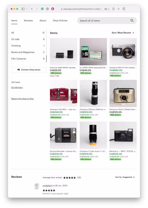 4th of July and Canada Day sale! 🎉
I’ve got a few film-tested cameras with free shipping to the US and Canada for 20%…