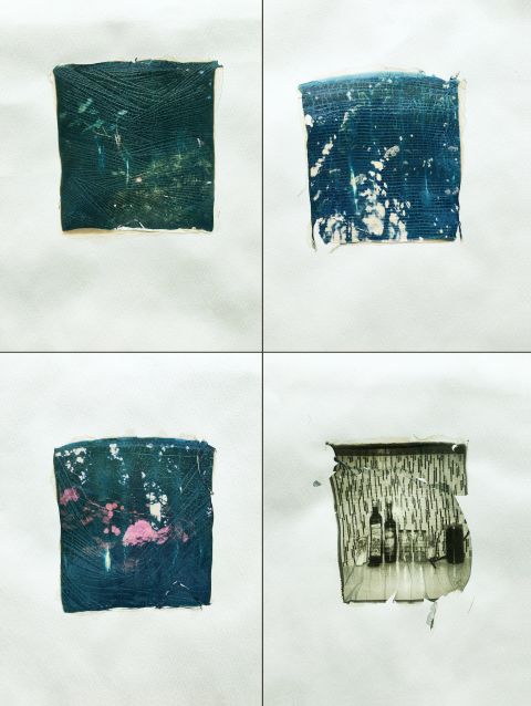 Unsuccessful emulsion lifts. The top two and the bottom left are underexposed + I could not remove the titanium dioxide layer; they appear dark and cracked up. Bottom right — I tore this photo up more than I’d hoped.