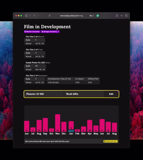 New Film Log features and web app updates.
Getting ready to develop film at home just got a little faster if you track…