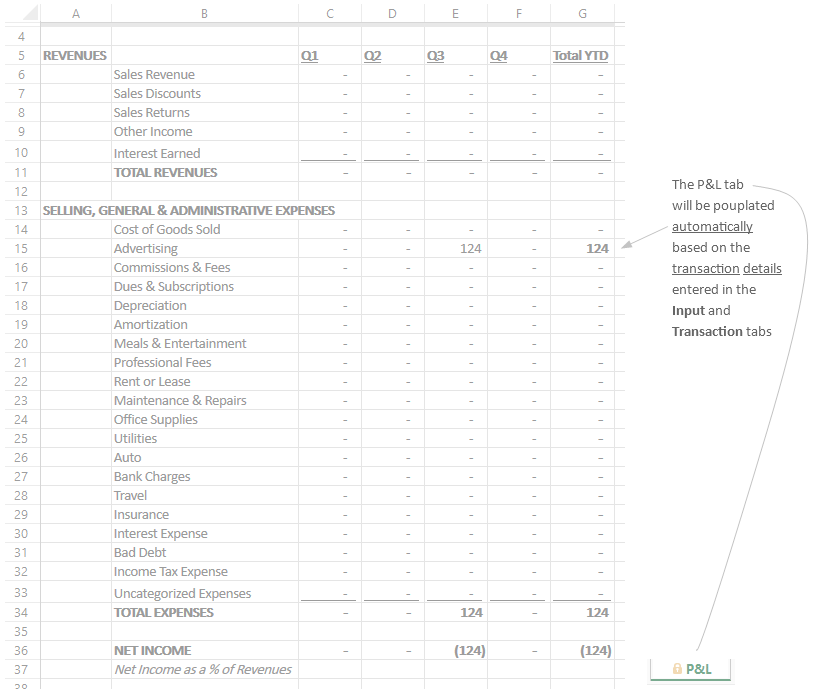 Analogy of Pearl - Profit and Loss Statement template - tutorial 3