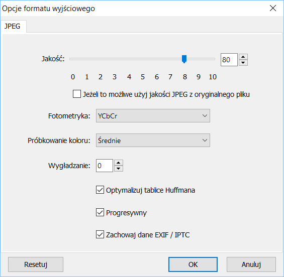 Opcje kompresji JPEG
