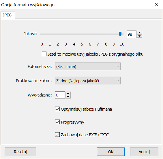 Opcje kompresji JPEG