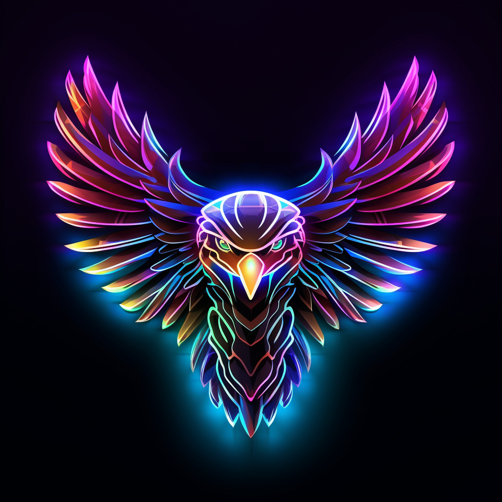 Neon-style eagle emblem logo with glowing lines on a dark background