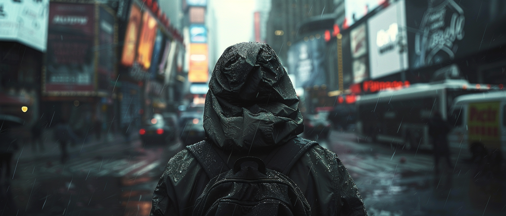 Cinematic cyberpunk portrait of a woman in a frozen post-apocalyptic city