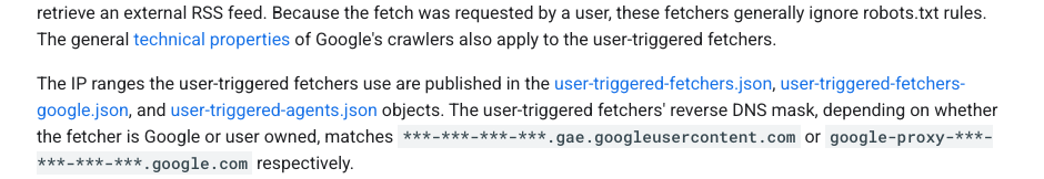 Google's official crawling documentation stating user-triggered fetchers 'generally ignore robots.txt rules'