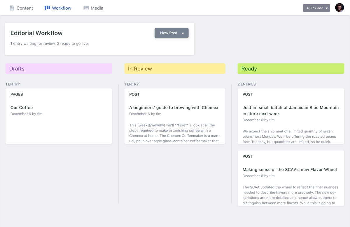 Netlify CMS - Editorial Workflow