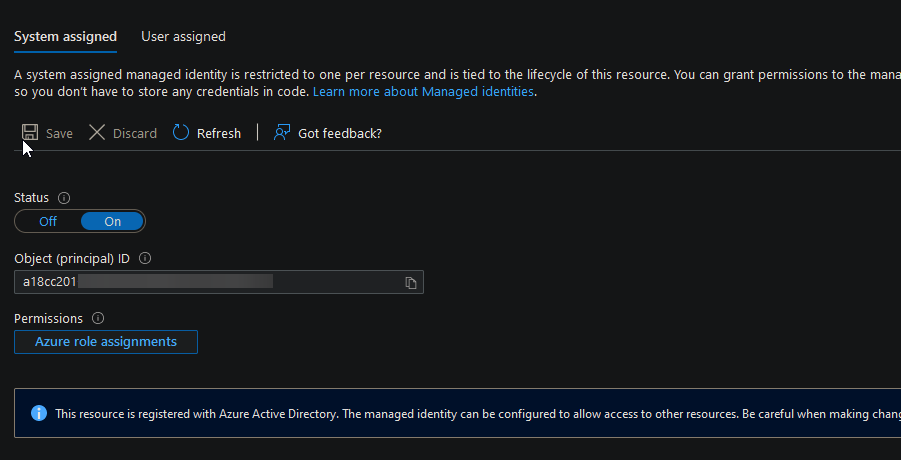 Activation de l'identité système au niveau de l'Azure Function