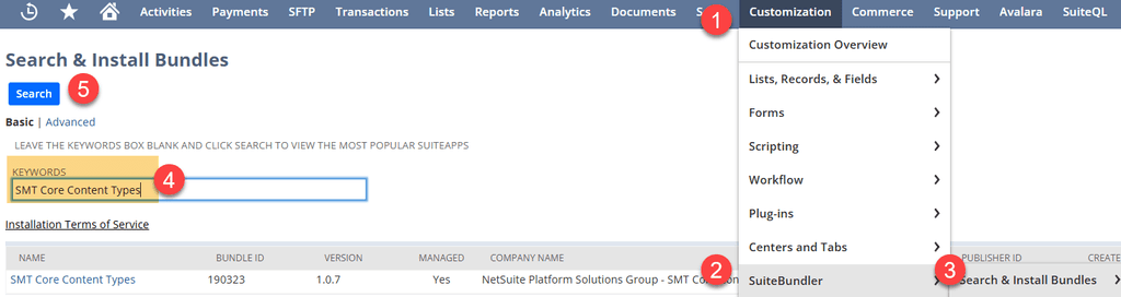 NetSuite Search and Install Bundles Page