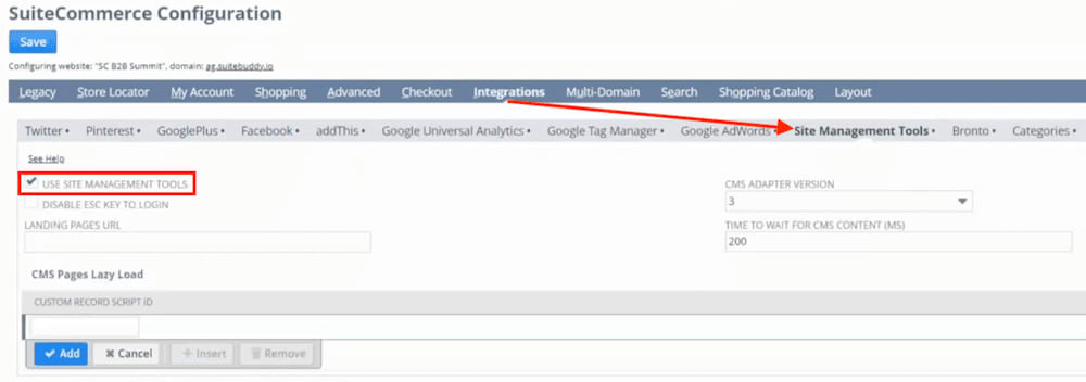 SuiteCommerce Configuration Use SMT CMS