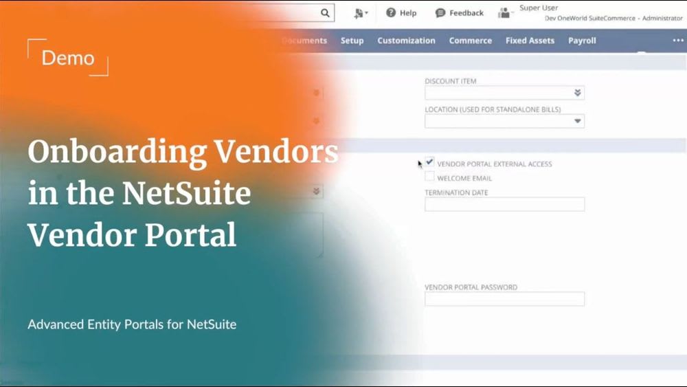Thumbnail of a video titled "Onboarding Vendors in the NetSuite Vendor Portal," showcasing the onboarding process.