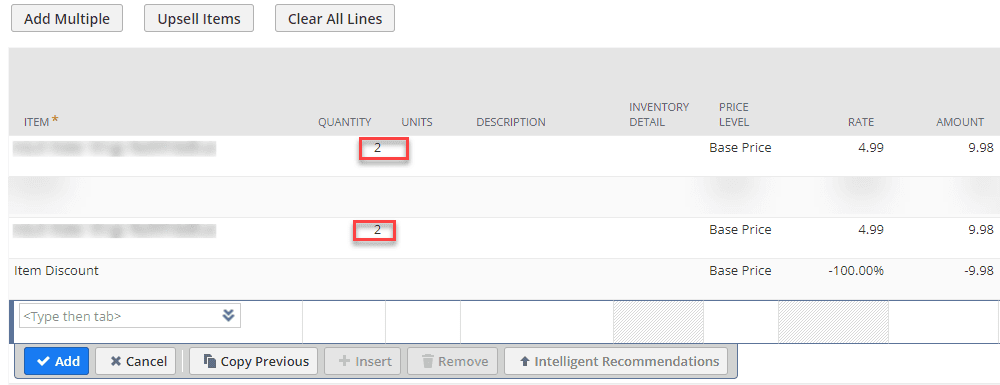NetSuite Item Quantity Field