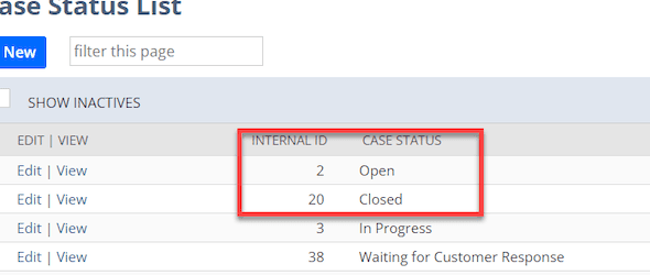 SuiteCommerce Support Case Status List Ids